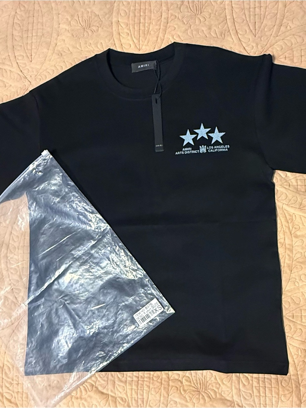AMIRI Black Short-Sleeve Tee with Light Blue Star Motif